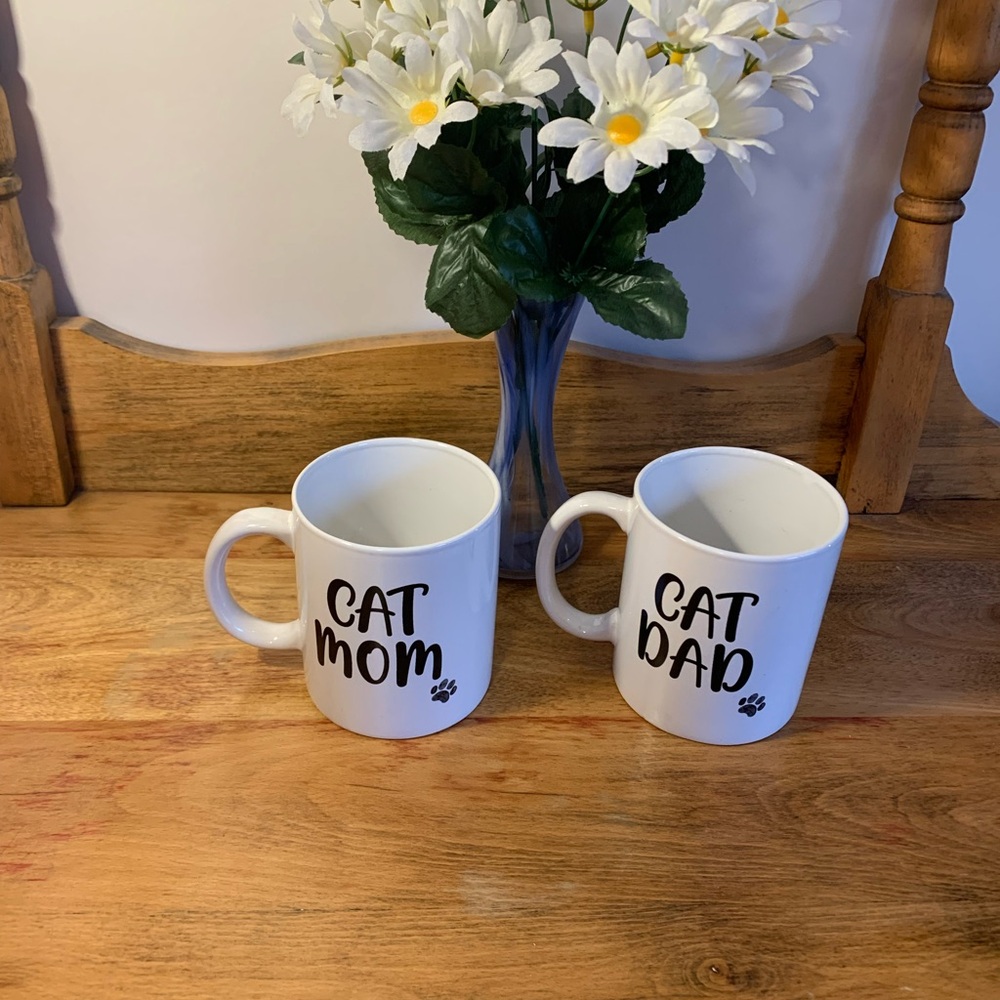 Cat Mom and Cat Dad White Mugs
